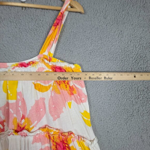 Free People Dress Large Moonshine Linen Blend White Pastel Floral Midi Tiered - Picture 9 of 16